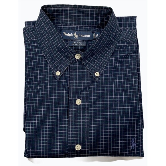 Ralph Lauren Mens Blue Check Cotton Long Sleeve Button Blake Medium Fits Like XL - Picture 9 of 9